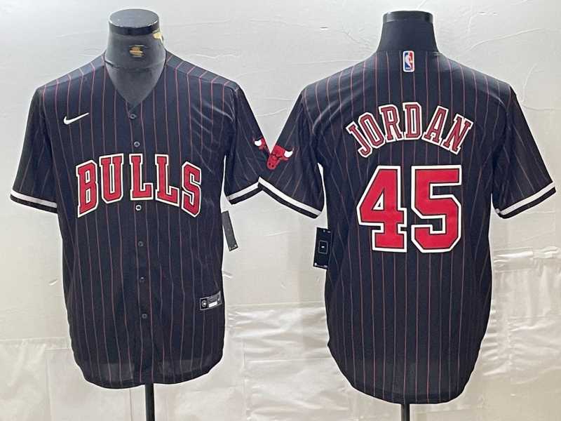 Men's Chicago Bulls #45 Michael Jordan Black Pinstripe Cool Base Stitched Baseball Jerseys,We sell and wholesale Men's Chicago Bulls #45 Michael Jordan Black Pinstripe Cool Base Stitched Baseball Jerseys on line form chian!